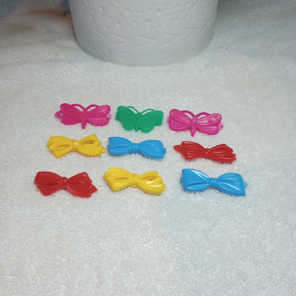 Vintage Lot Childs Barrette Hair Clip 70s Goody Plastic Bows Butterfly Dragonfly